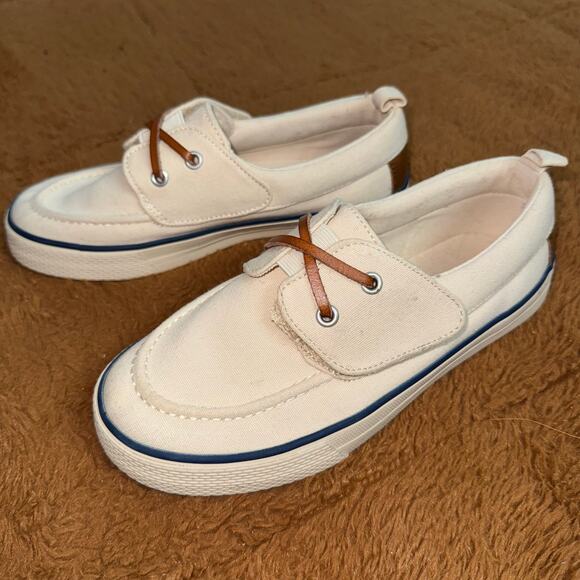 Gymboree Toddler Canvas Slip-On Boat Shoes Size 2 – Cream & Tan - Picture 1 of 10